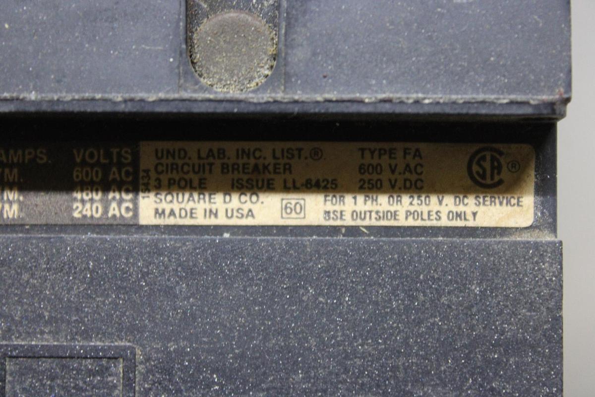 Used SQUARE D I-LINE CIRCUIT BREAKER FA34090 90 AMP 480 VAC 3-POLE