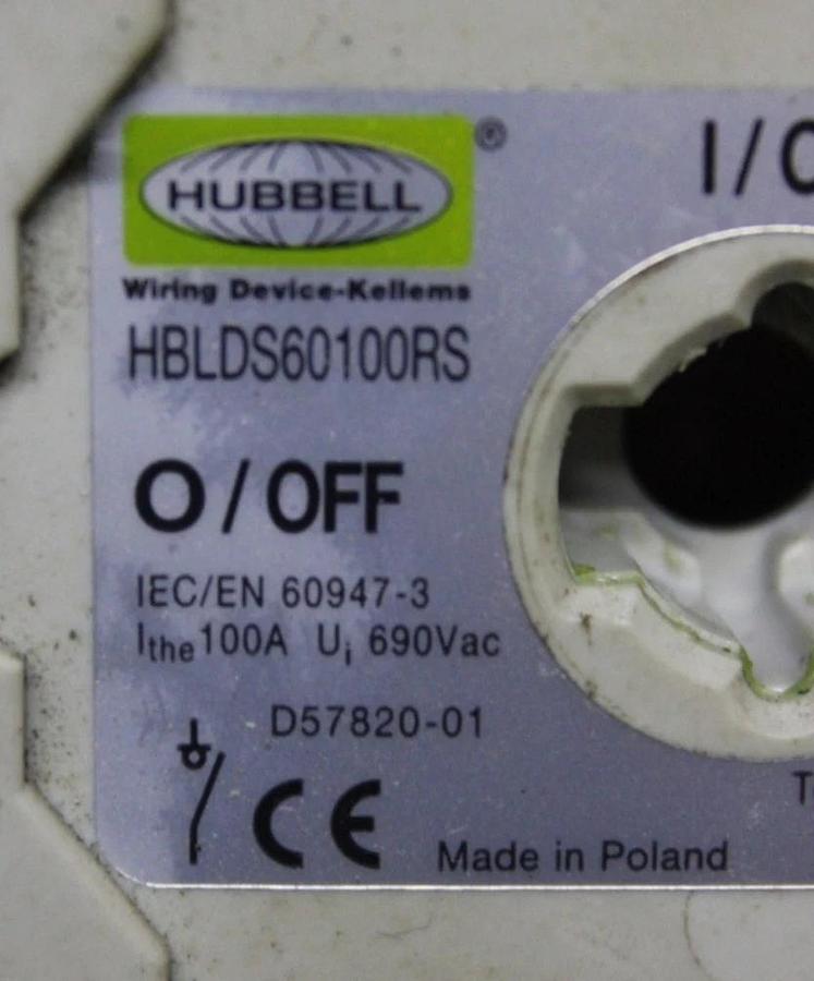 Used HUBBELL SAFETY DISCONNECT ENCLOSURE HBDLS10AC 100 AMP 600 VAC W/ HBDL60100RS