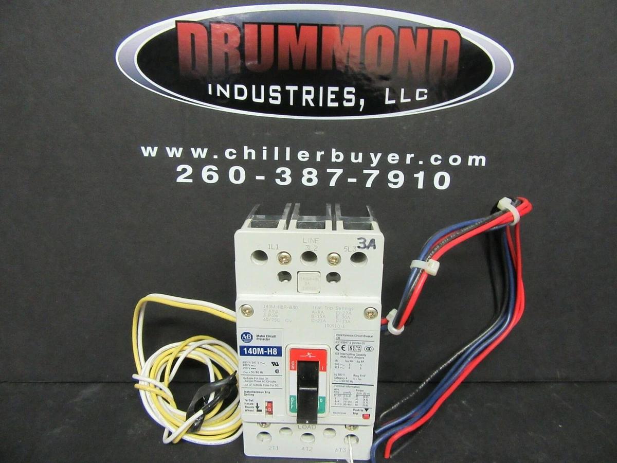 Used 3 AMP ALLEN BRADLEY 140M-H8 BREAKER 140M-H8P-B30 3 POLE 480 VAC W/ SHUNT TRIP