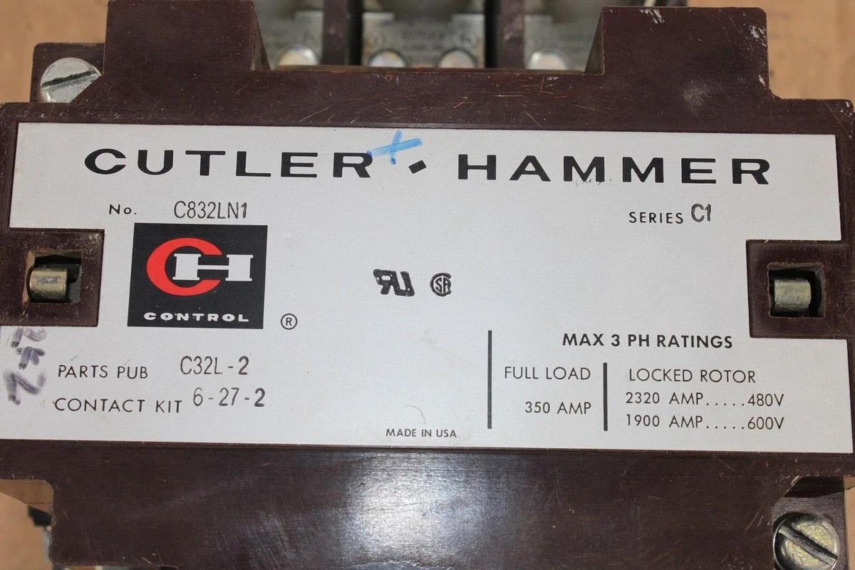 Used CUTLER HAMMER CONTACTOR C832LN1 350 AMP 600 VOLT 3-PHASE COIL: 120V **WARRANTY**