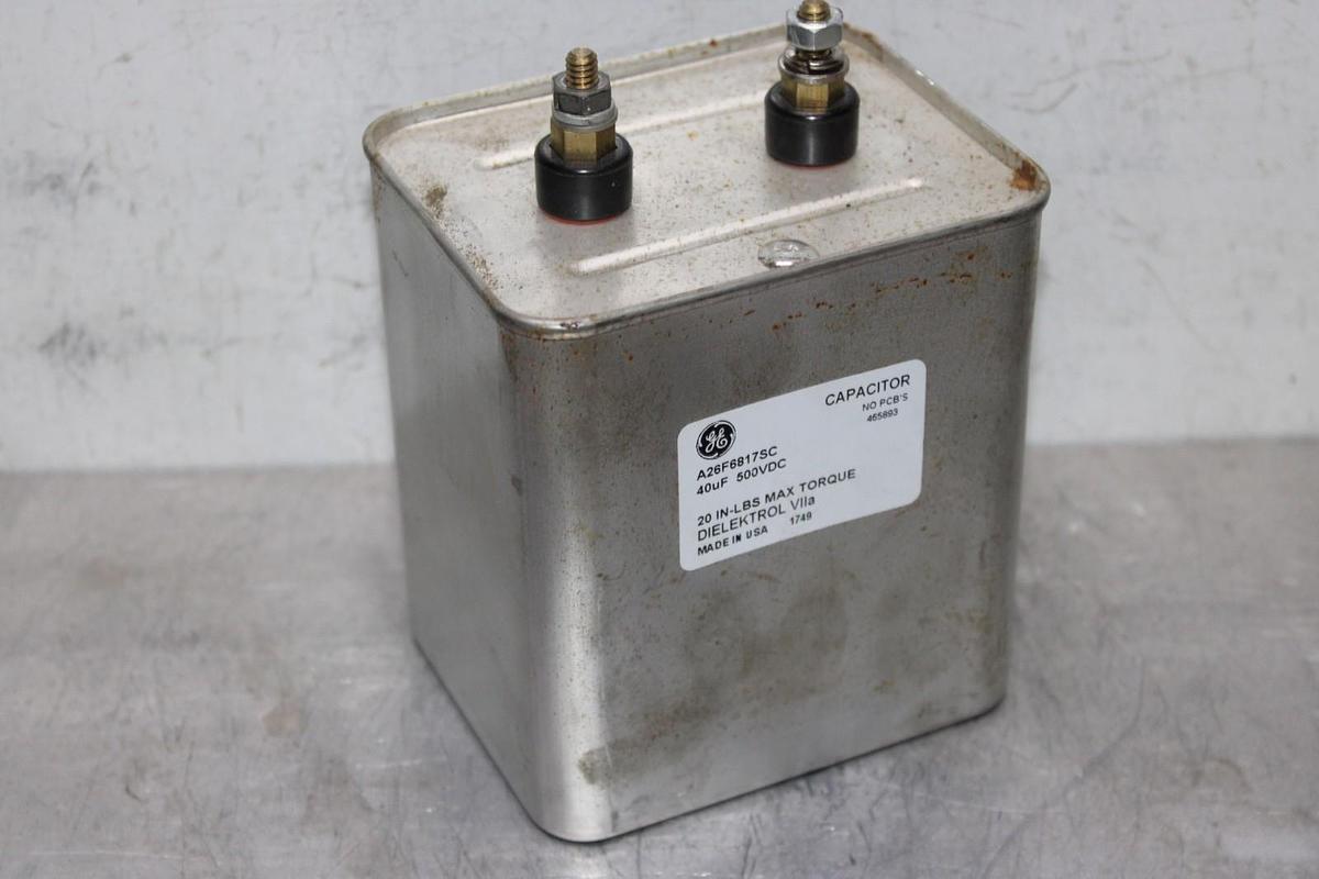 Used GENERAL ELECTRIC DIELEKTROL VIIA CAPACITOR A26F6817SC 40 uF 500 VDC NO-PCB'S