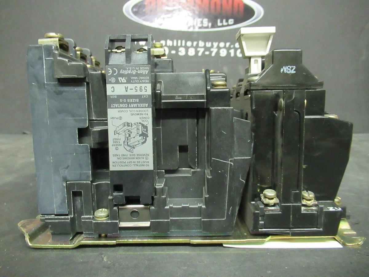 Used ALLEN BRADLEY STARTER 509-A0D SER. B 600 VAC 5 HP @ 460 VAC 3 PH 18 AMP SIZE 0