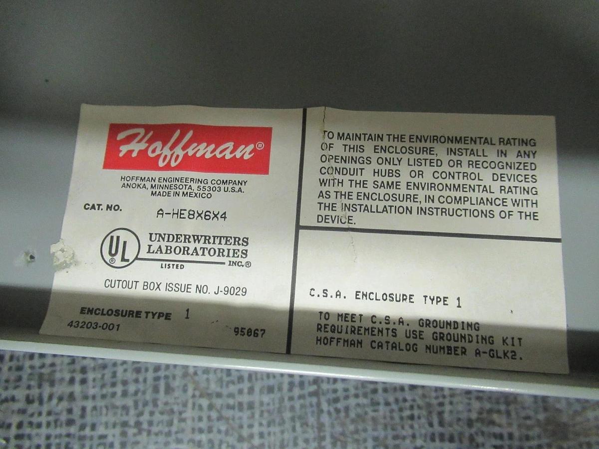 Used HOFFMAN TYPE 1 ENCLOSURE A-HE8X6X4 ALLEN BRADLEY CONTACTOR 400-DP25ND2
