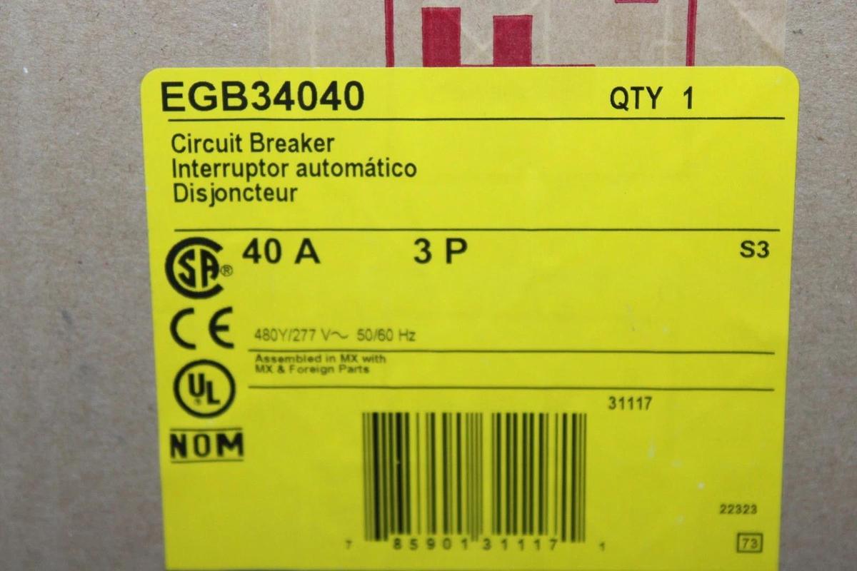 NIB SQUARE D CIRCUIT BREAKER EGB34040 40 AMP 480/277 VAC 3-POLE **WARRANTY**
