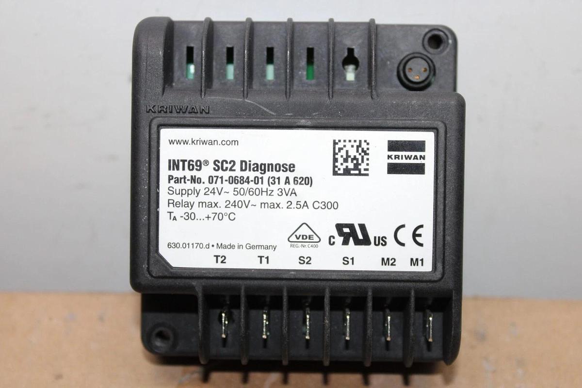 Used KRIWAN MOTOR PROTECTOR INT69 SC2 DIAGNOSE 071-0684-01 (31-A-620) 240 VAC 2.5A