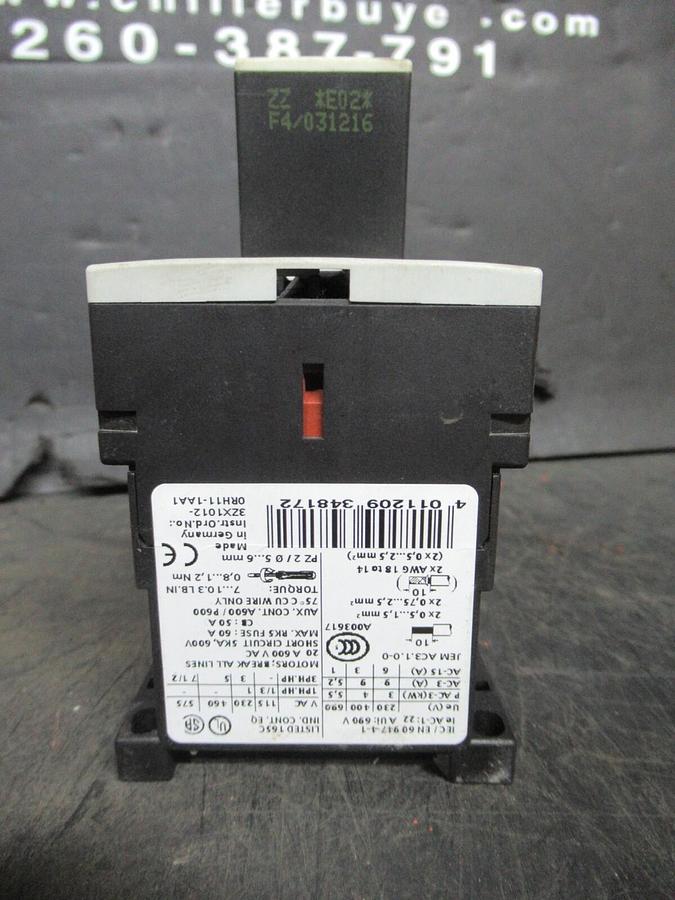 Used SIEMENS CONTACTOR 3RT1016-1AK61 20 AMP 600 VAC 7.5 HP 3-PHASE COIL: 110/120