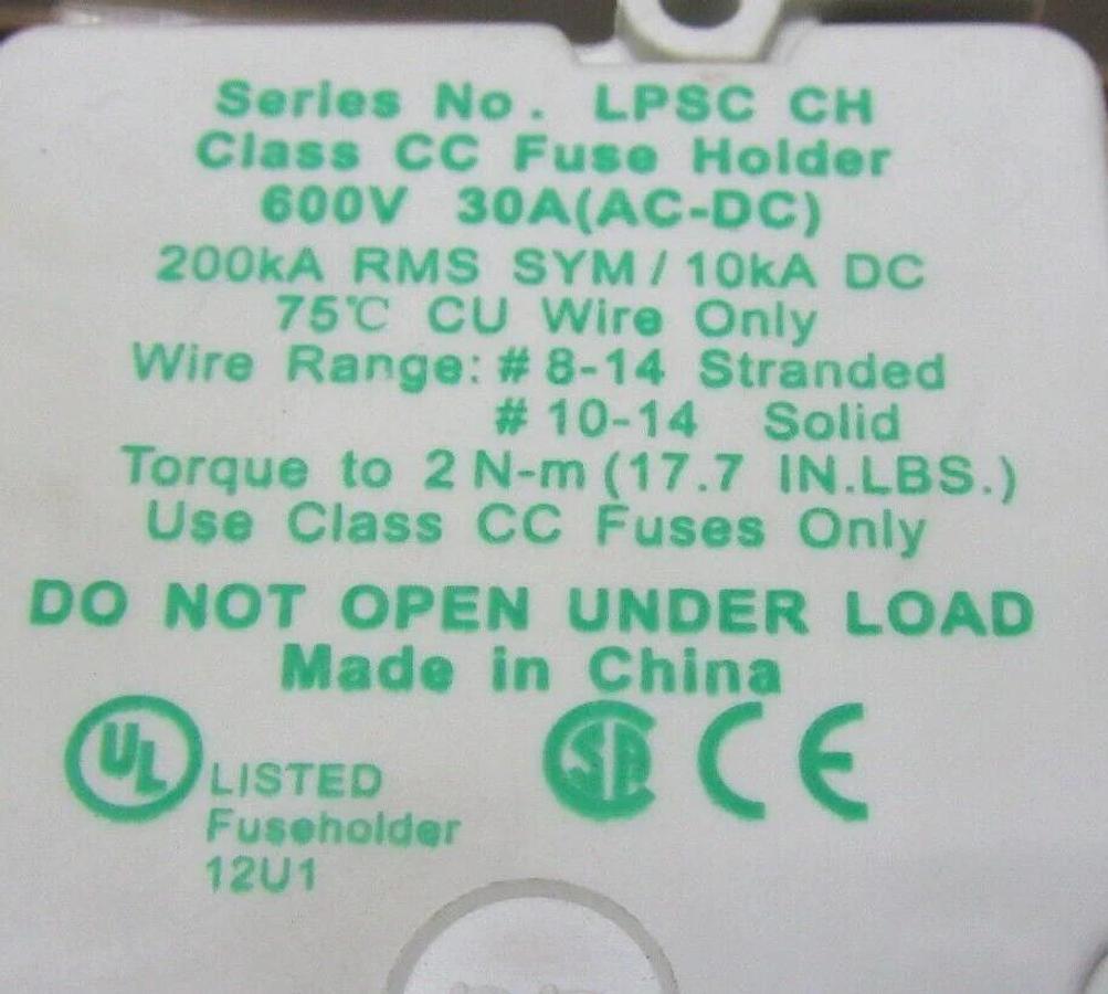 Used LITTELFUSE POWER-SAFE FUSE HOLDER LPSC-CH 600 VOLT 30 AMP 3-POLE **WARRANTY**