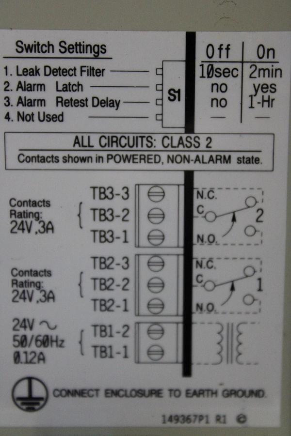 Used LIEBERT LIQUI-TECT SENSOR LEAK DETECTOR LT-460 REV. N 24 VAC 0.12 AMP 3VA TYPE 1