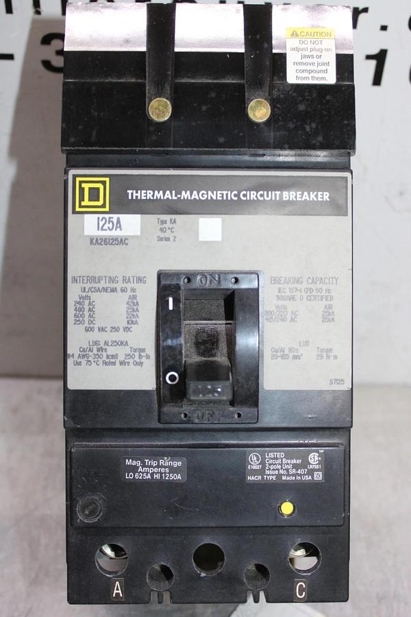 NIB SQUARE D I-LINE CIRCUIT BREAKER KA256125AC 125 AMP 600 VAC 2-POLE