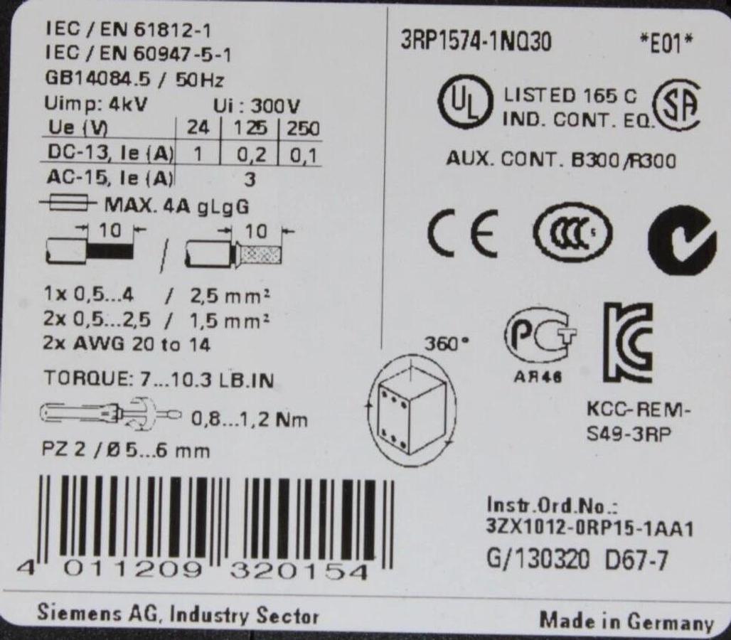 Used SIEMENS SIRIUS TIME DELAY RELAY 3RP1574-1NQ30 1-20 SEC 300 VOLT 3 AMP *WARRANTY*