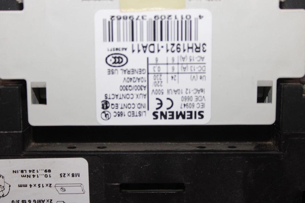Used SIEMENS CONTACTOR 3RT1055-6...6 600 VAC 195 AMP 150 HP 3-POLE 3-PHASE COIL: 120V