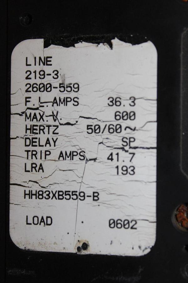 Used AIRPAX CIRCUIT BREAKER 3-POLE 219-3-2600-559 36.3-41.7 AMP 600V 50/60 HZ