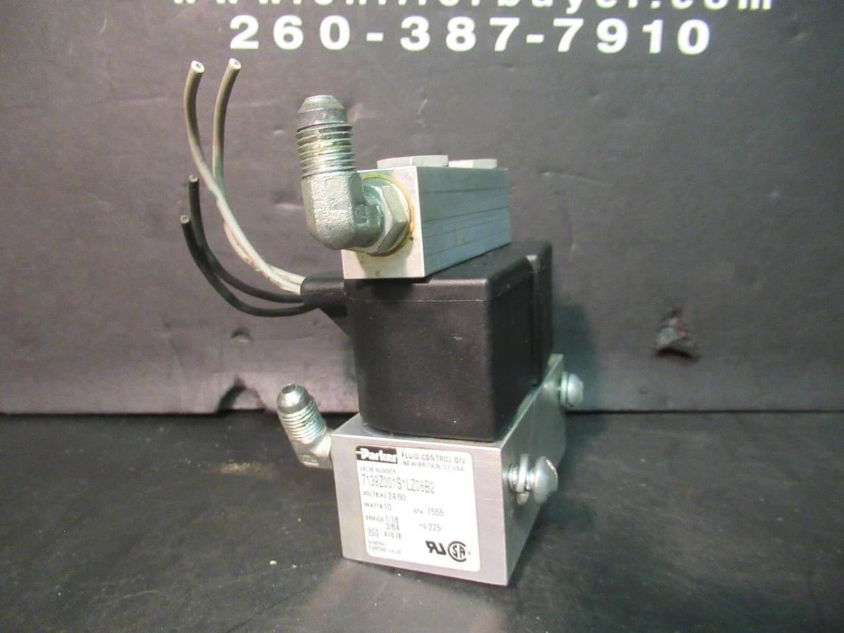 Used PARKER FLUID CONTROL VALVE 7139Z001S1LZ06B2 24 VOLT 10 WATT 1555 KPA 225 PSI