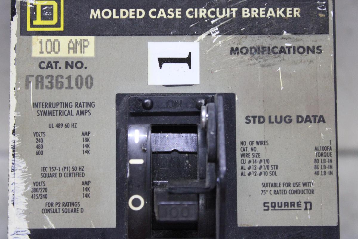 Used SQUARE D I-LINE CIRCUIT BREAKER FA34100 100 AMP 480 VOLT 3-POLE