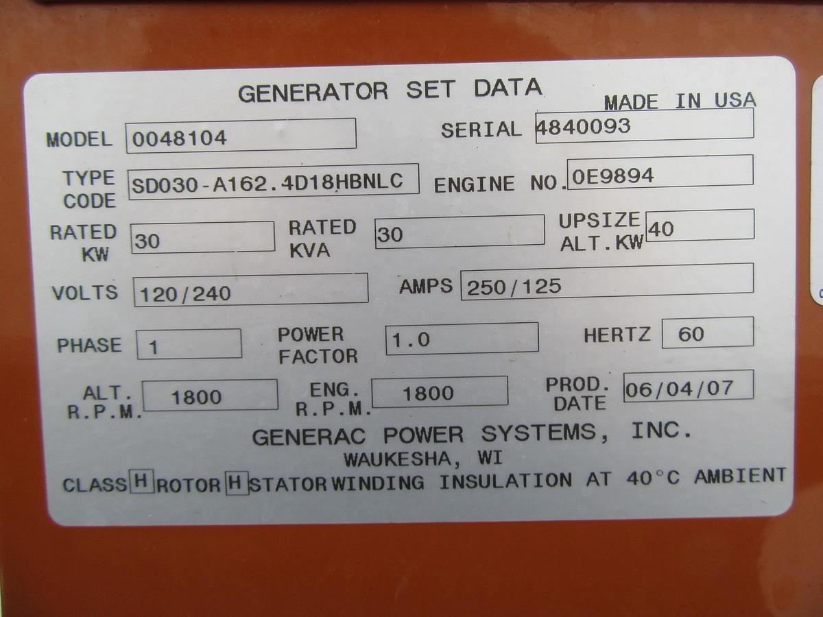 Used 30 KW DIESEL GENERATOR GENERAC 120/240 VOLT SINGLE PHASE 403 HOURS VIDEO WE SHIP