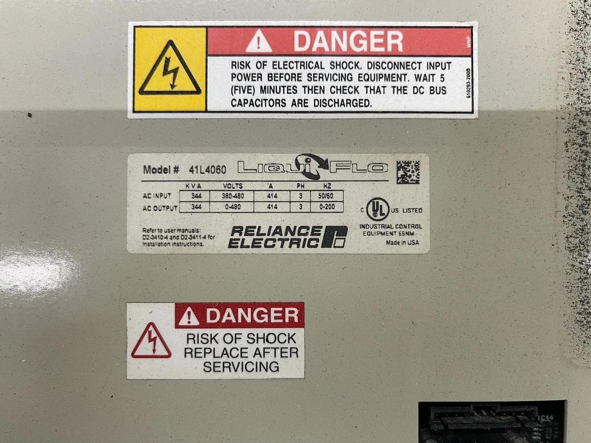 Used RELIANCE ELECTRIC LIQUIFLO VFS 41L4060 344 kVA 480 VOLT 414 AMP 3-PHASE