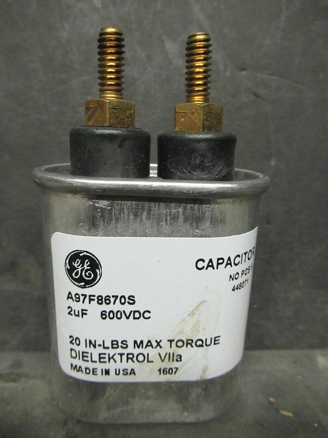 Used GE GENERAL ELECTRIC ALUMINUM CASED 2uF NON PCB CAPACITOR A97F8670S DIELEKTROL