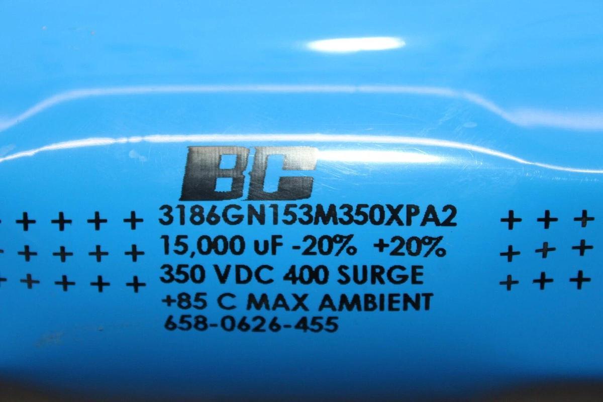 Used BC CAPACITOR 3186GN153M350XPA2 658-0626-455 350 VDC 400 SURGE 15000uF ± 20%