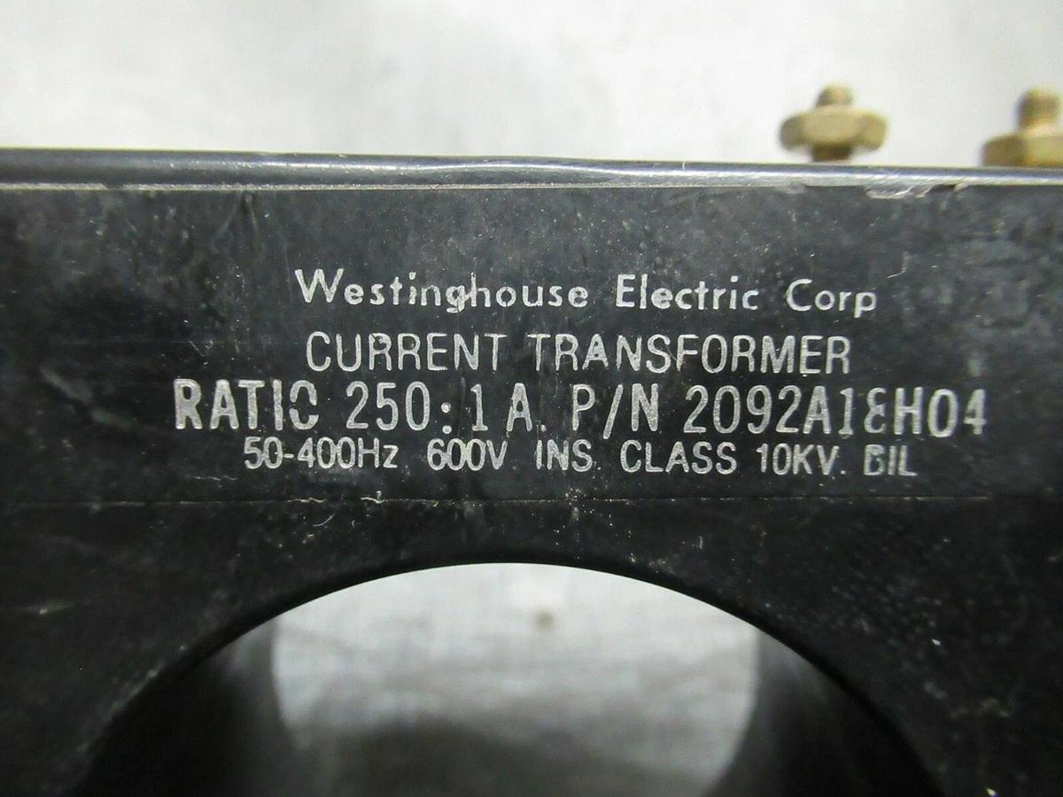Used WESTINGHOUSE CT CAT: 2092A18H04 250:1 A 50-400 HZ 600 VOLTS