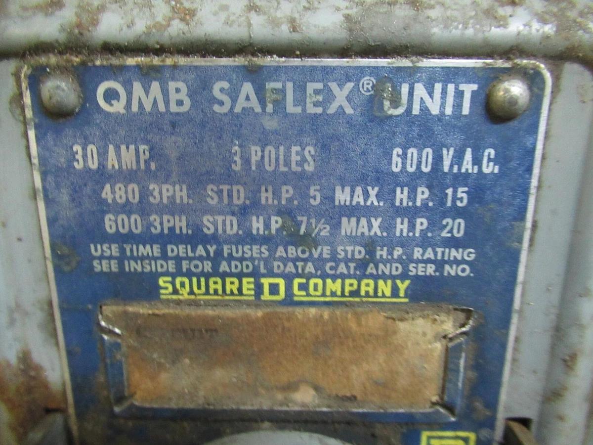 Used SQUARE D QMB SAFLEX TWIN UNIT QMB-3636-T 60/30 AMP 600 VAC 3-POLE 40/20 HP