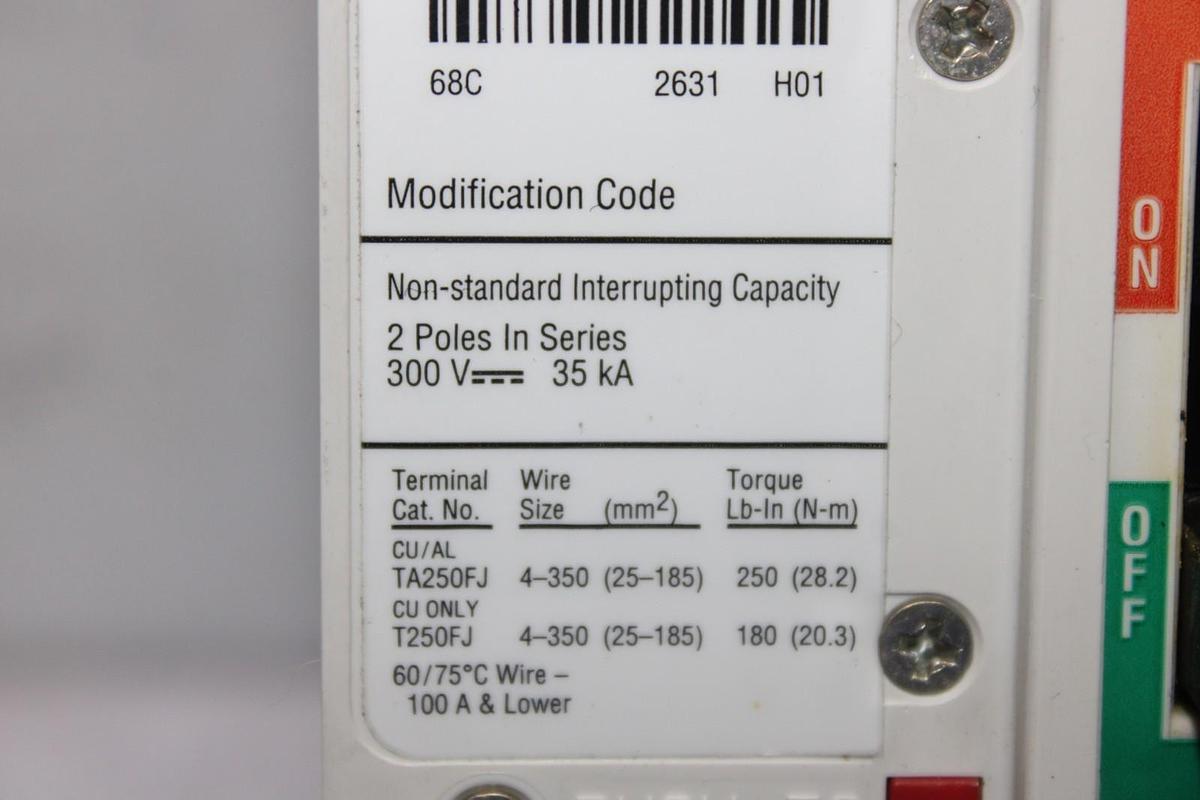 Used EATON DC CIRCUIT BREAKER JGEDC3250NN 250 AMP 3-POLE 600 VDC **WARRANTY**
