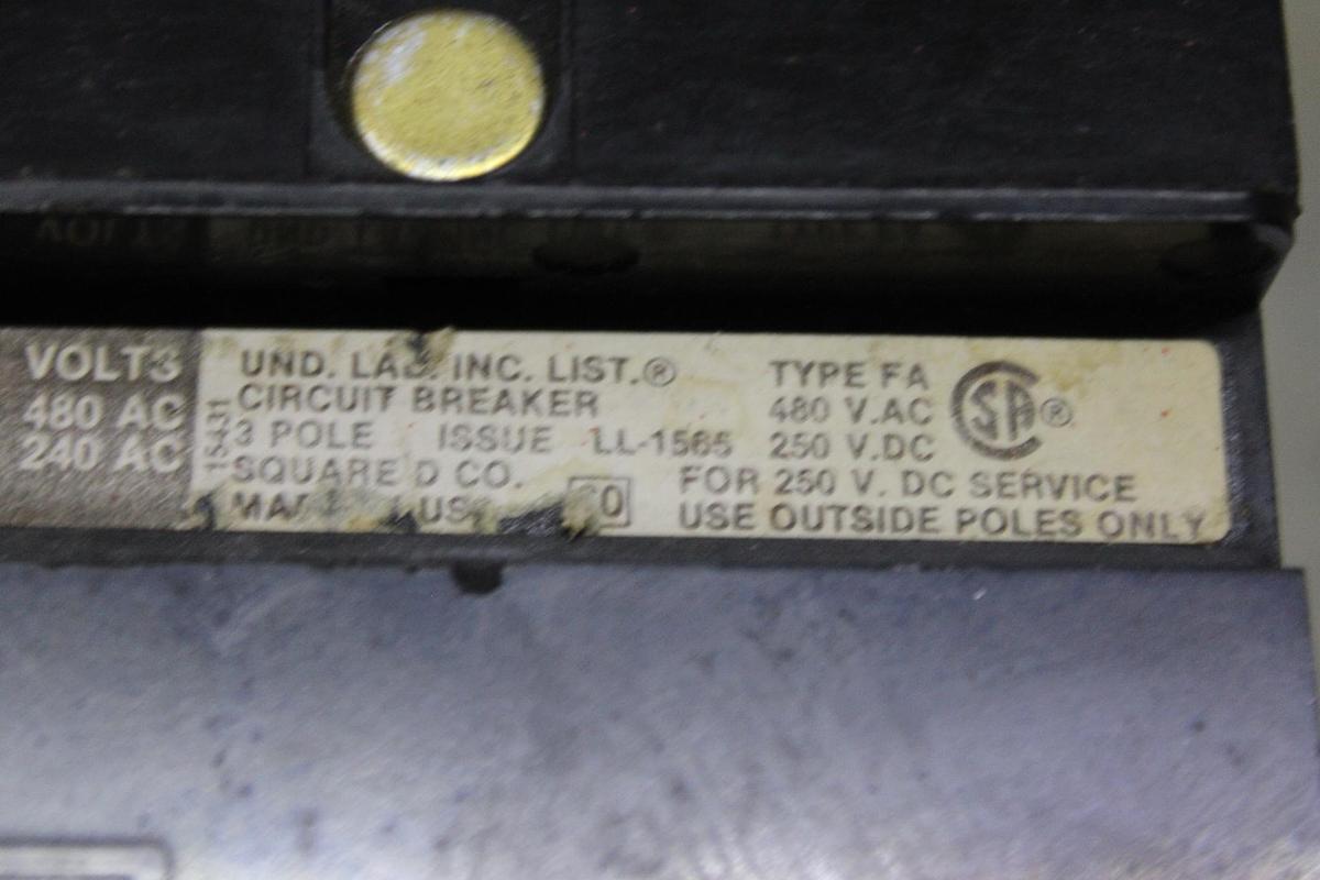 Used SQUARE D I-LINE CIRCUIT BREAKER FA36030 30 AMP 600 VOLT 3-POLE