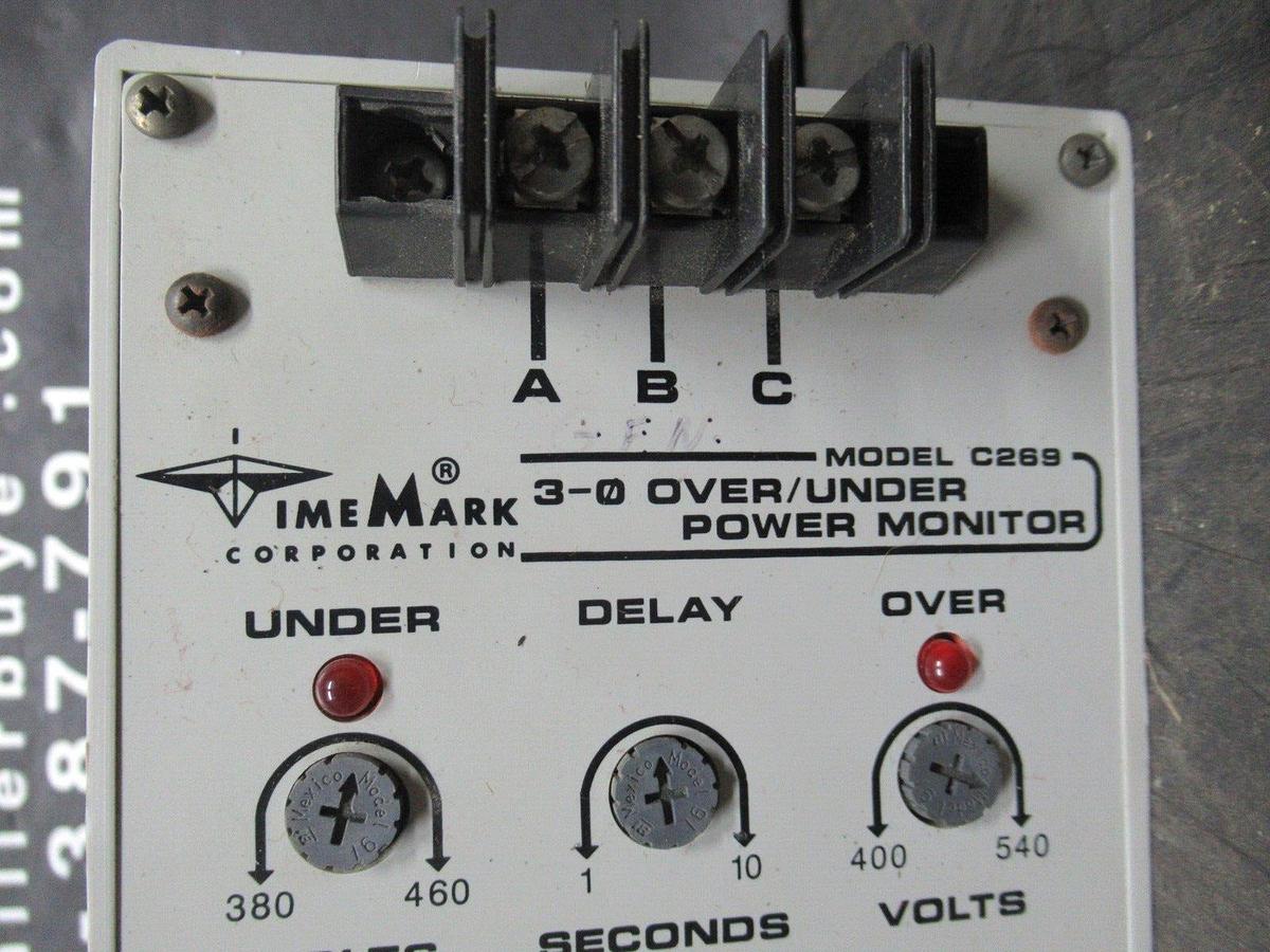 Used TIMEMARK 3-0 OVER/UNDER 3-PHASE POWER MONITOR 150/240 VAC @ 10/15 AMP