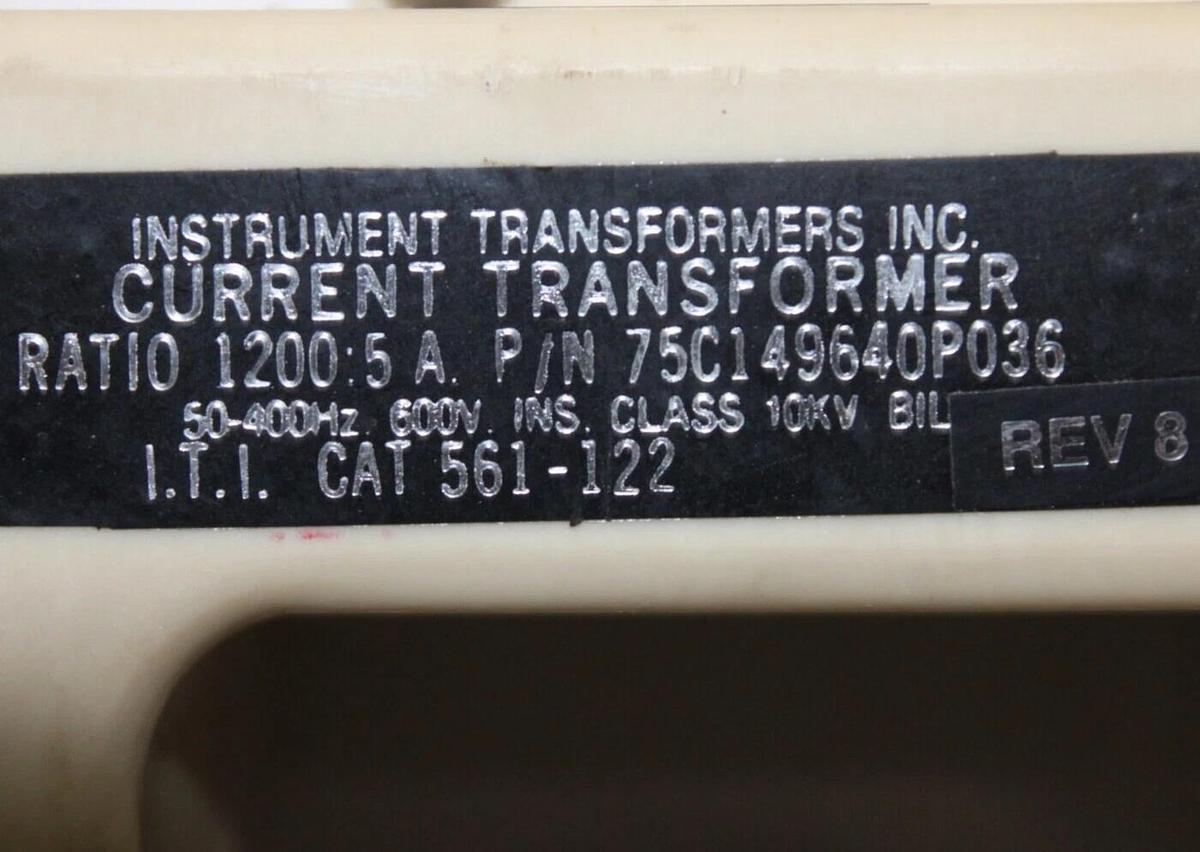 Used INSTRUMENT TRANSFORMERS CURRENT TRANSFORMER 561-122 75C149640P036 1200:5 600V