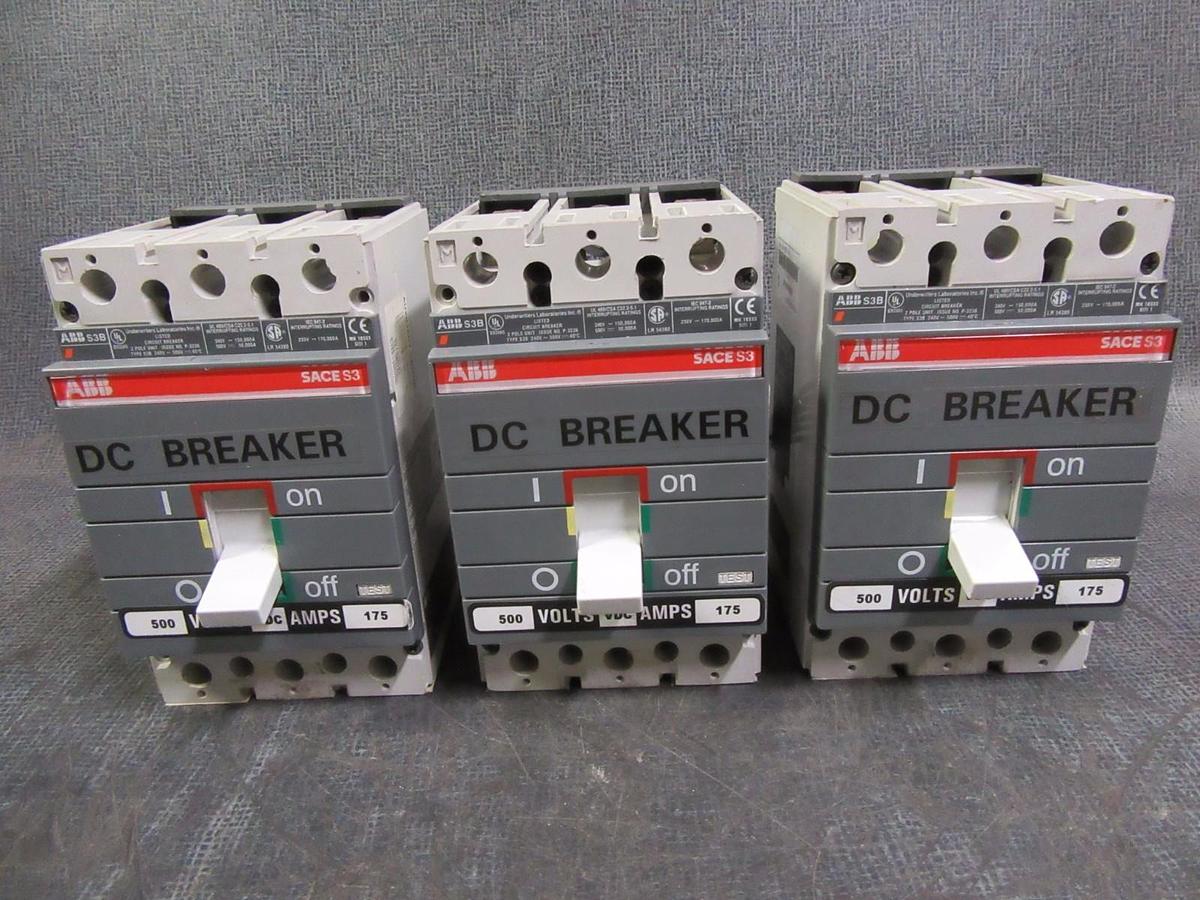 Used (1) ABB DC CIRCUIT BREAKER S3B 175 AMP 500 VDC 2-POLE W/ AUX. SWITCH