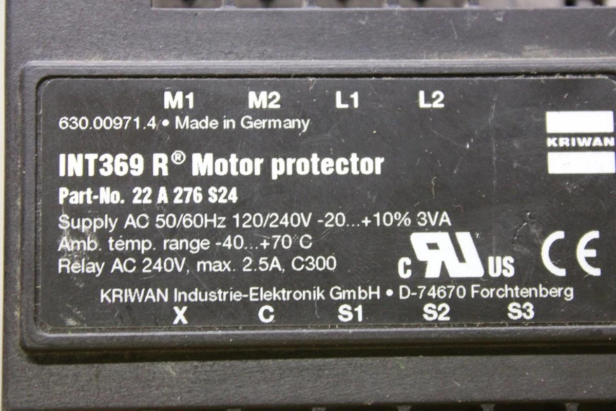 Used KRIWAN INT369R MOTOR PROTECTOR 22-A-276-S24 240 VAC 2.5 AMP *WARRANTY*