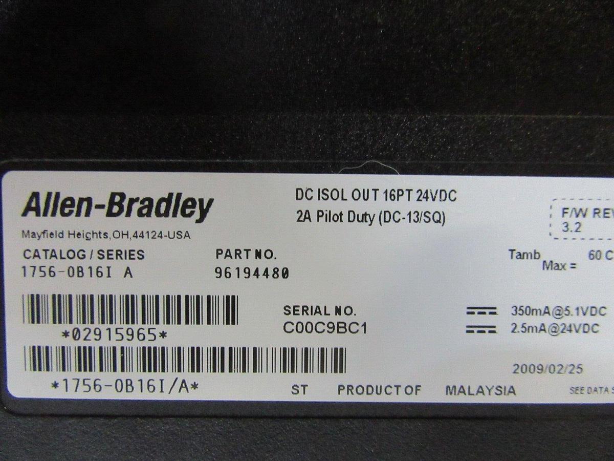 Used ALLEN BRADLEY DC OUTPUT MODULE 1756-OB16I 96194480 16 POINT 24 VDC