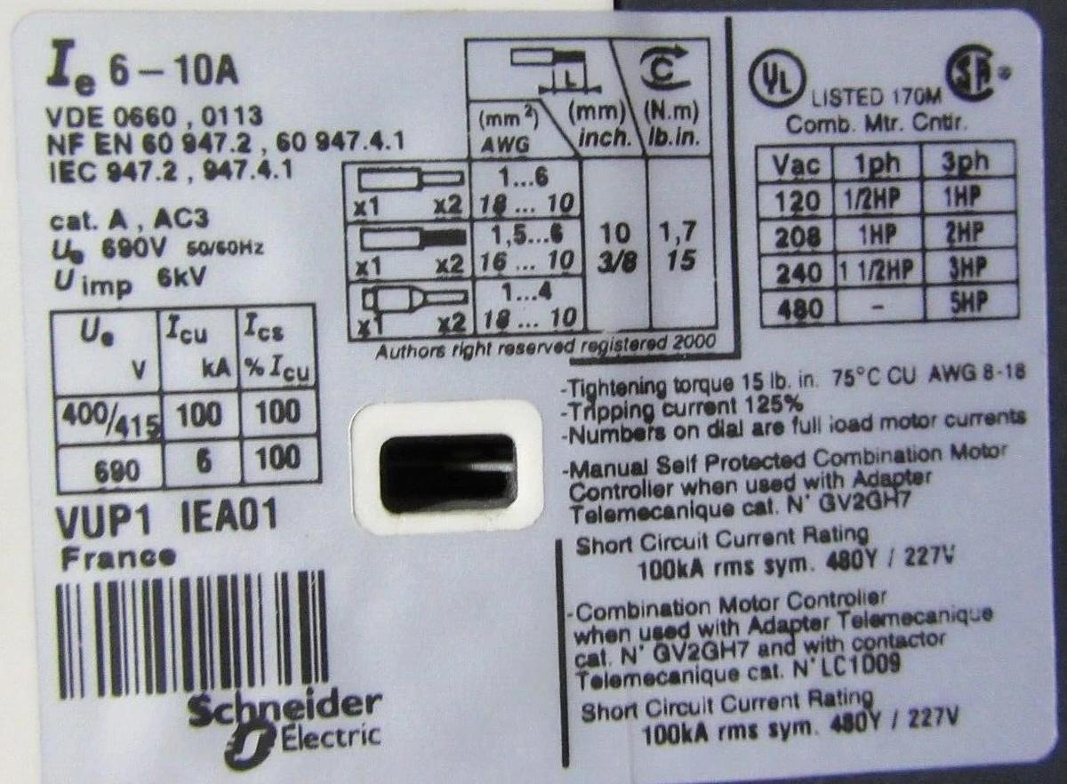 Used SQUARE D MANUAL MOTOR STARTER LC1-D12 25 AMP 600 VAC 10 HP W/ GV2-P14H7