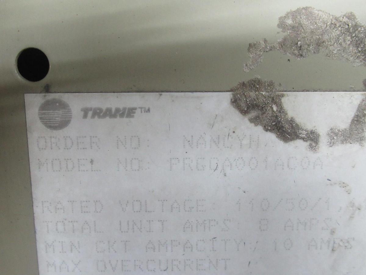 Used TRANE PURGE MODULE ENCLOSURE PRGC001AC0A X13650454-08 REV. K 110 VOLT 10 AMP