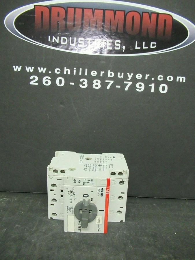 Used ABB MANUAL MOTOR START MS325 1-1.6 AMP 600 VAC W/ AUXILIARY CONTACTS