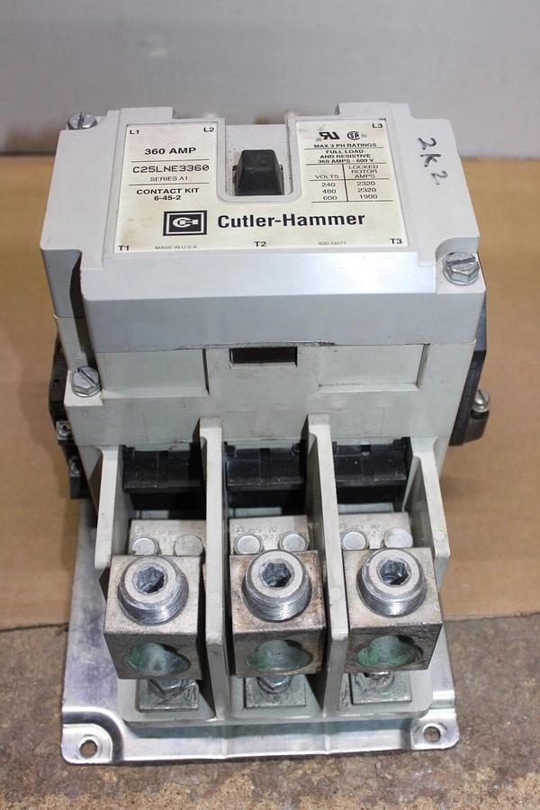 Used CUTLER HAMMER CONTACTOR C25LNE3360 360 AMP 600 VOLT 3-PHASE 3-POLE COIL: 120V