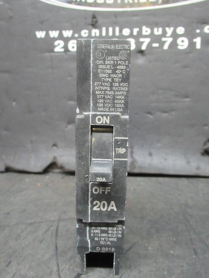 Used GE CIRCUIT BREAKER E11592 TEY 20 AMP 277 VAC SINGLE POLE **LOT OF 4**