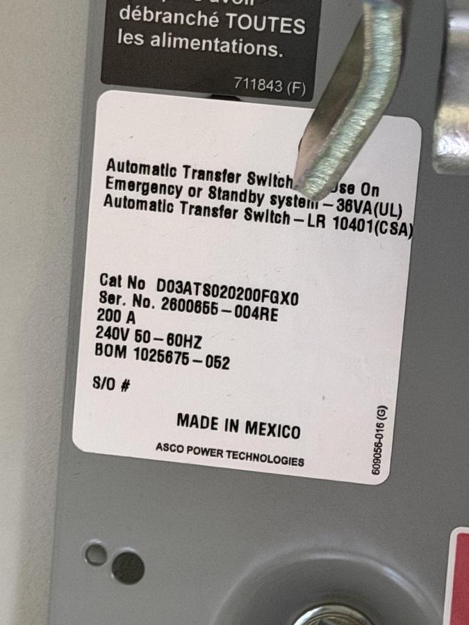 NEW ASCO AUTOMATIC TRANSFER SWITCH 480V 3-PHASE D03ATSA30200NGXF NEMA 3R