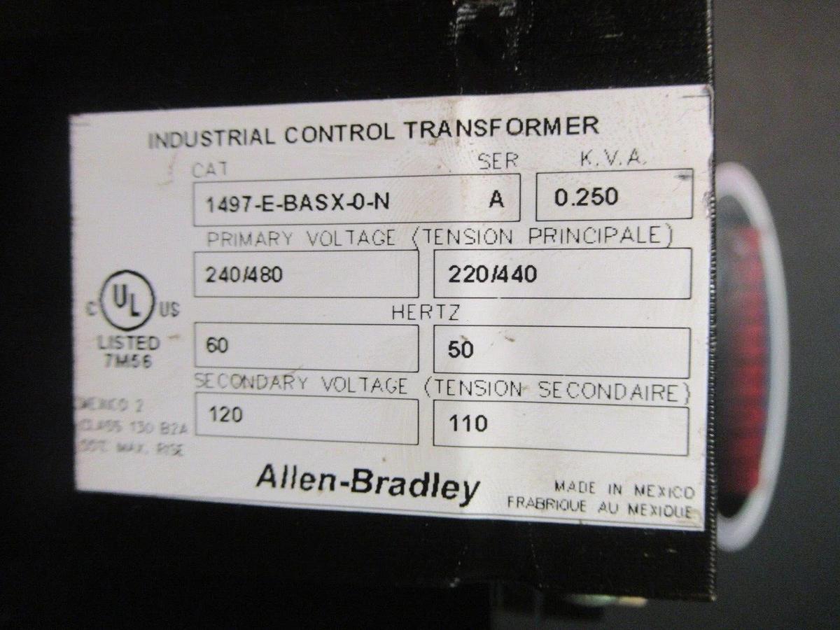 Used ALLEN BRADLEY CONTROL TRANSFORMER 1497-E-BASX-0-N SER. A 0.25 KVA 240/480 VAC