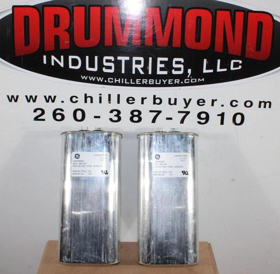 Used LOT OF 2 GE NON-PCB CAPACITOR A26F6660S 30 uF 480 VAC DIELEKTROL VII