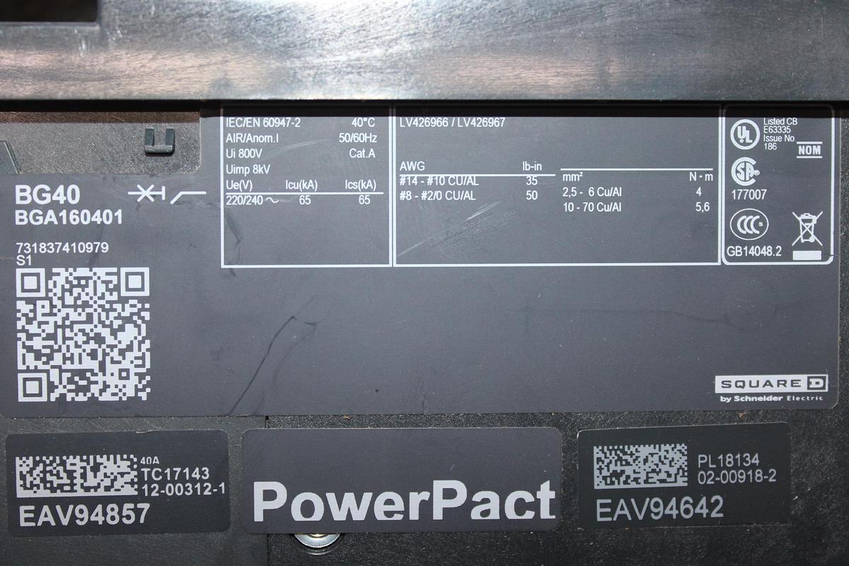 Used SQUARE D POWERPACT I-LINE PLUG-ON LUGS SUBFEED SL1200P5 600 VAC 1200 AMP 3-POLE