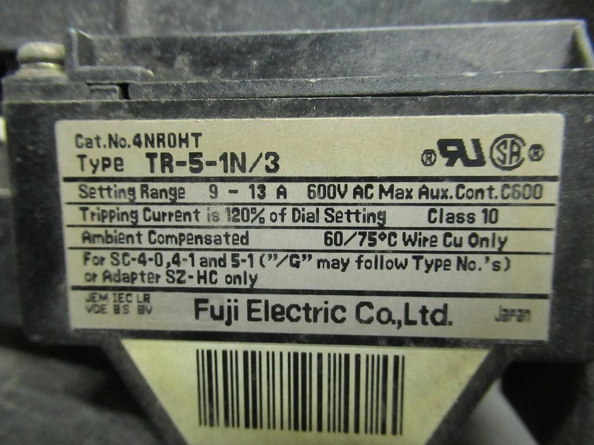 Used 9-13 AMP FUJI ELECTRIC OVERLOAD RELAY 4NR0HT / TR-5-1N/3 600 VOLTS **WARRANTY**