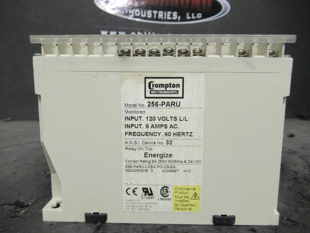 Used CROMPTON INSTRUMENTS PROTECTOR 256-PARU 120 V ENERGIZE 5 A 250 VAC & 24 VDC