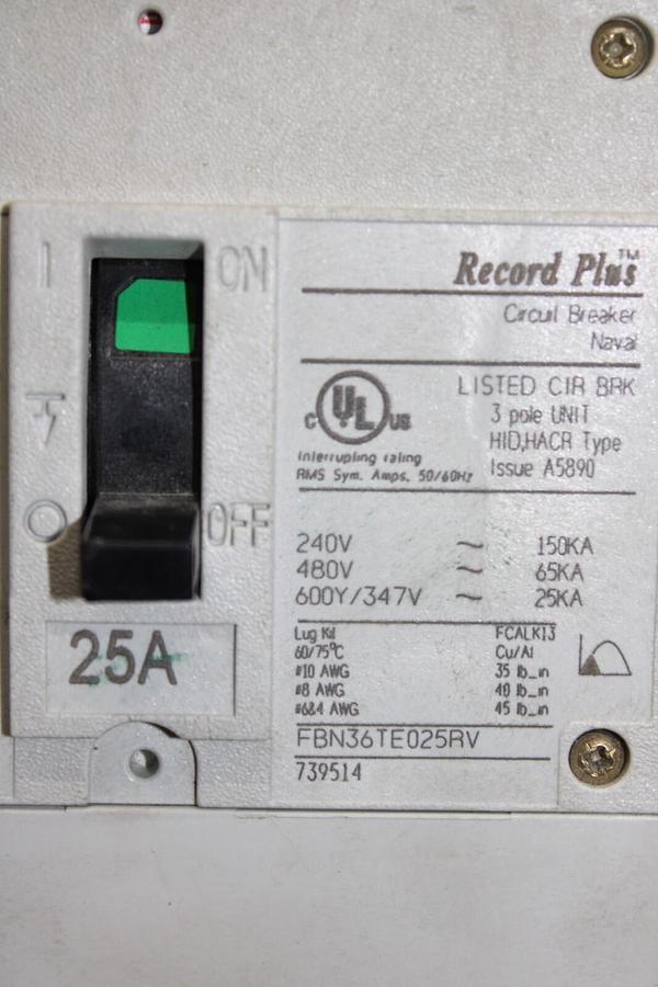 Used GE HACR CIRCUIT BREAKER FBN36TE025RV 25 AMP 600 VAC 3-POLE **WARRANTY**