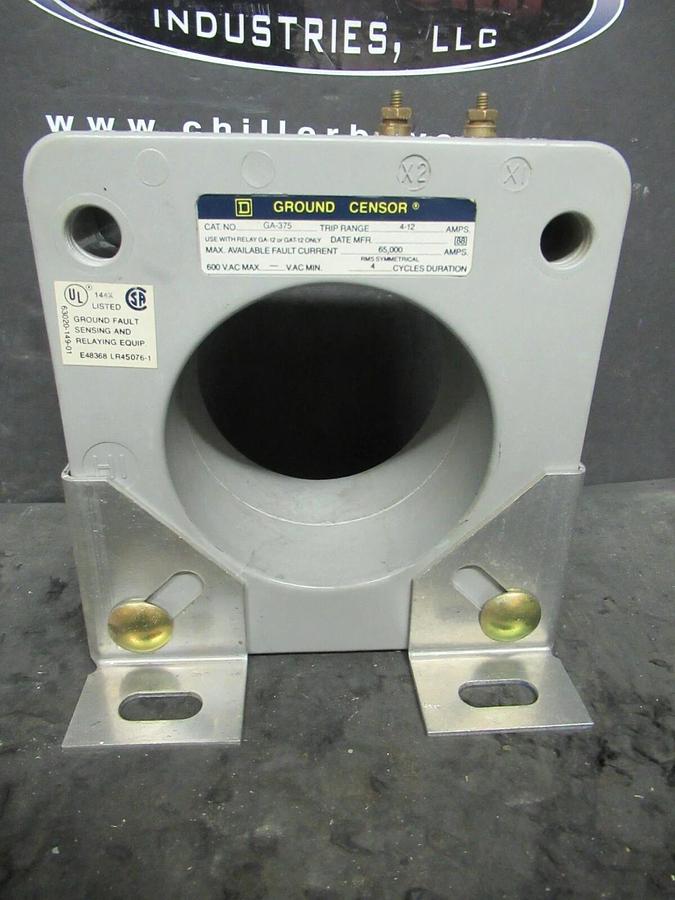 Used SQUARE D GA-375 GROUND SENSOR CENSOR CT 4 - 12 AMPS TRIP  600 VAC 4 CY DURATION