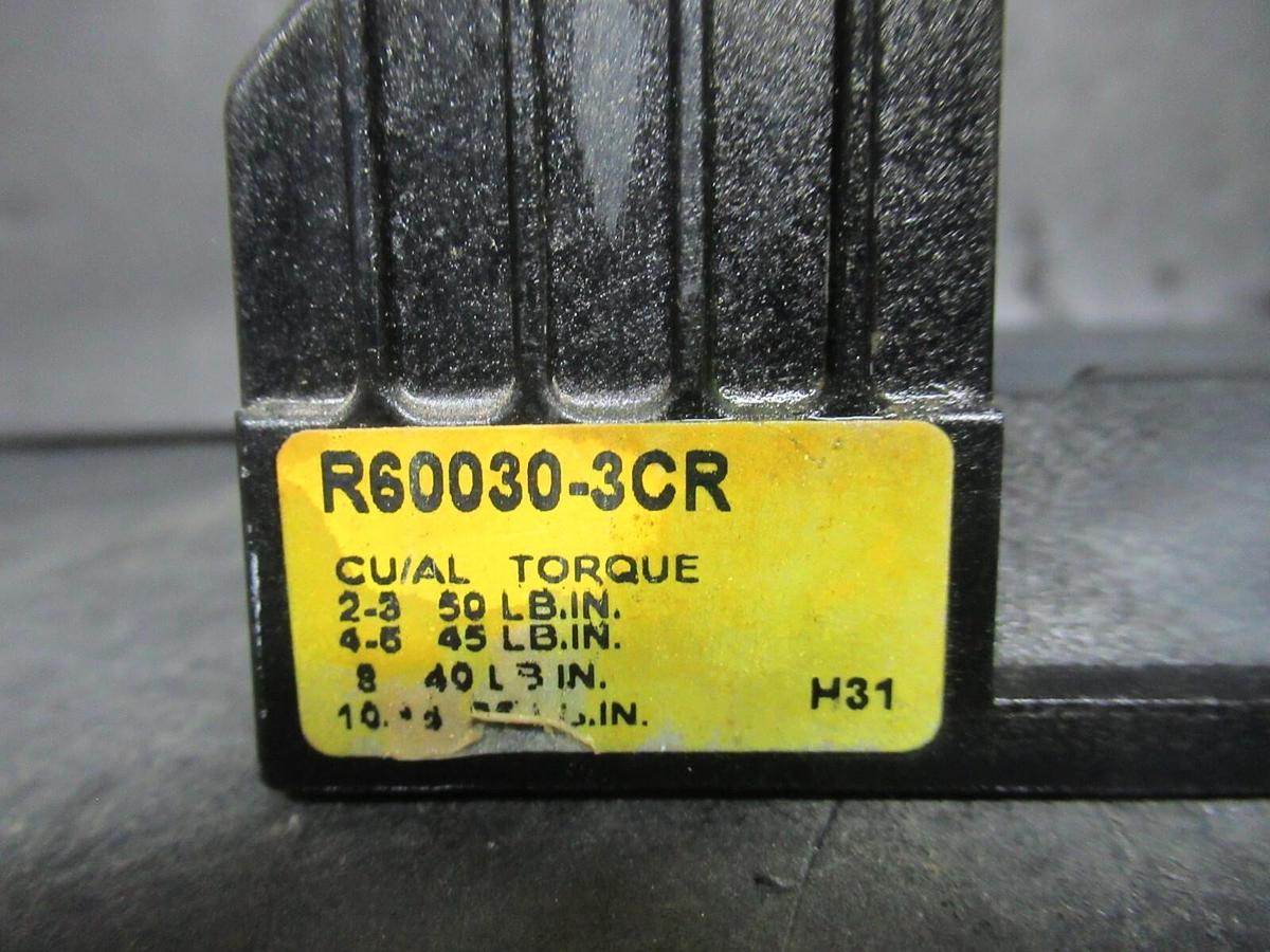 Used BUSS R60030-3CR THREE POLE FUSE BLOCK 30 AMP 600 VOLT CLASS R FUSE **WARRANTY**