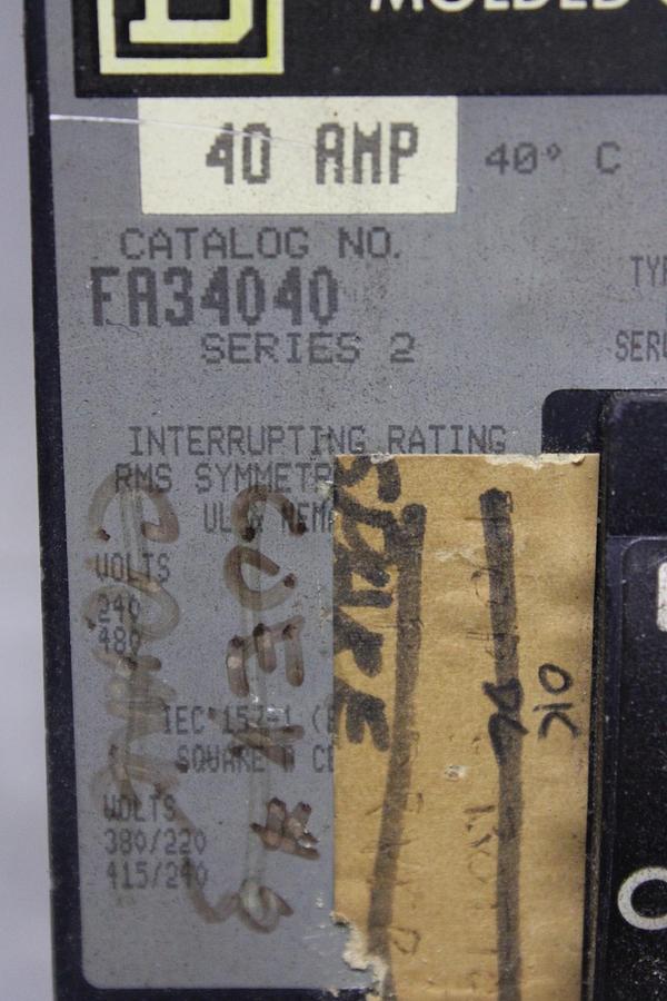 Used SQUARE D I-LINE CIRCUIT BREAKER FA36020 20 AMP 600 VAC 3-POLE