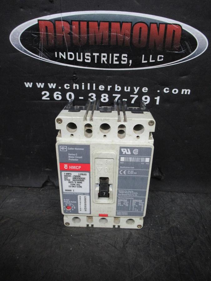 Used CUTLER HAMMER BREAKER HMCP007COC 7 AMP 3-POLE 600 VAC 250 VDC W/ LUGS