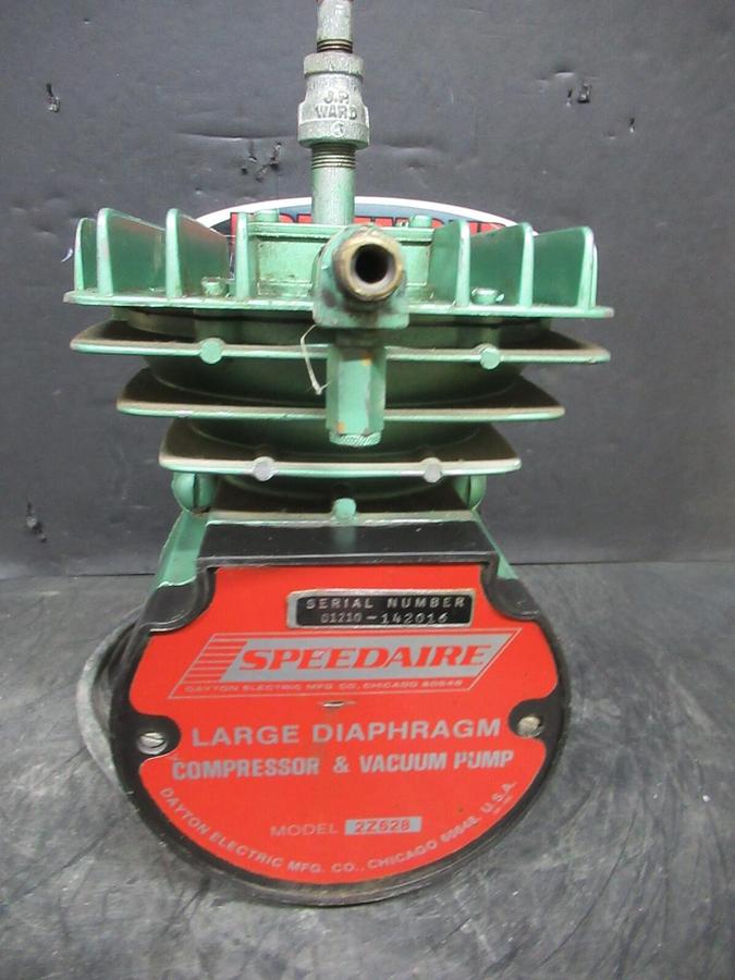 Used DAYTON SPEEDAIRE LARGE DIAPHRAGM VACUUM PUMP 2Z628 W/ JVN48S17D916D MOTOR 115 V