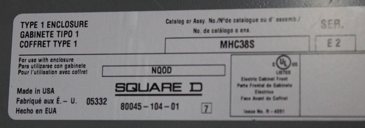 Used SQUARE D NQOD PANELBOARD 240 VAC 48 VDC 225 AMP 4W 3-PHASE 42-SLOT