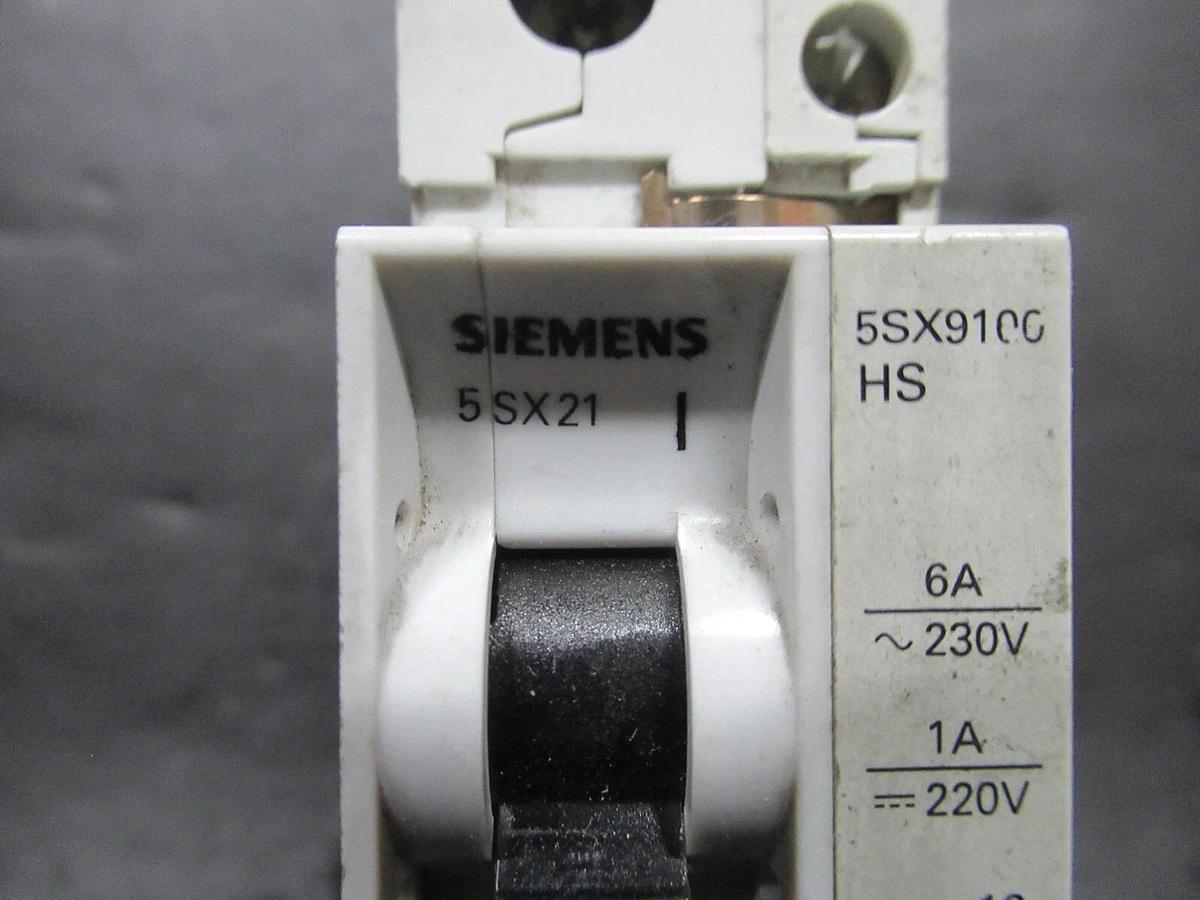 Used SIEMENS CIRCUIT BREAKER 5SX21 B6 6 AMP 277 VAC 1-POLE W/ 5SX9100 AUXILLIARY